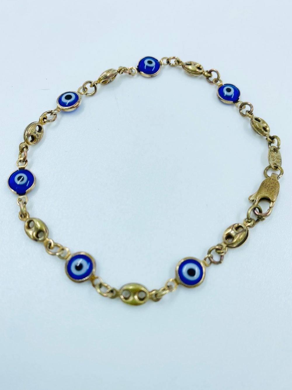 Vintage 18K GF Gold Filled Mariner Link Evil Eye Protection Bracelet - Picture 3 of 4